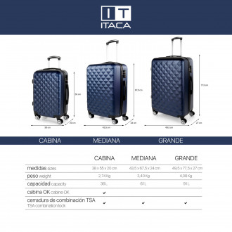 Set of 2/3 suitcases (Cabin, Medium and Large) Diamond rigid with capacity of L