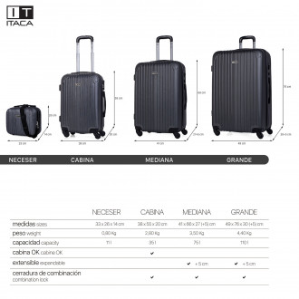 Medium Sevron rigid suitcases with capacity of 68 L