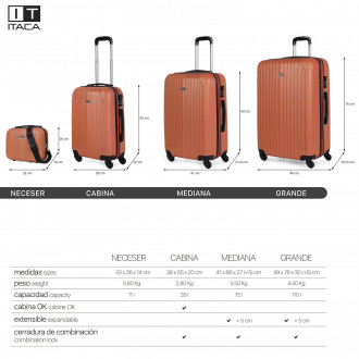 Medium Sevron rigid suitcases with capacity of 68 L