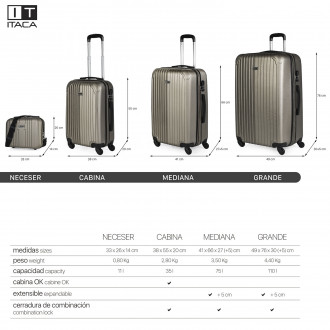 Medium Sevron rigid suitcases with capacity of 68 L