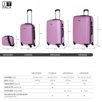 Medium Sevron rigid suitcases with capacity of 68 L