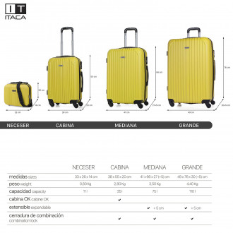 Set mit 2/3 Koffern (Kabine, Medium und Large) Sevron starr mit einem Fassungsvermögen von 104 L