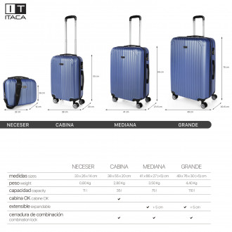 Medium Sevron rigid suitcases with capacity of 68 L