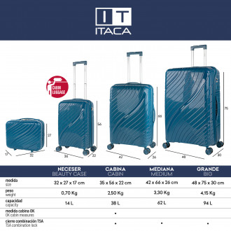 Set di 2/3 valigie (Cabin, Medium e Large) Danubio rigide/morbide con capacità di 94 L.